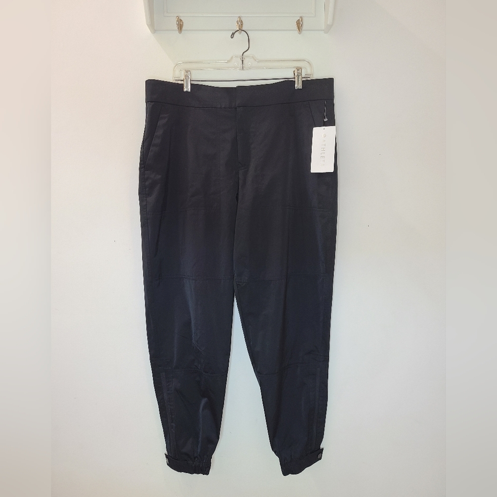 Athleta Radiant Shiny Black Joggers Zipper & Snap Hem Sz 16 NWT - Picture 4 of 13